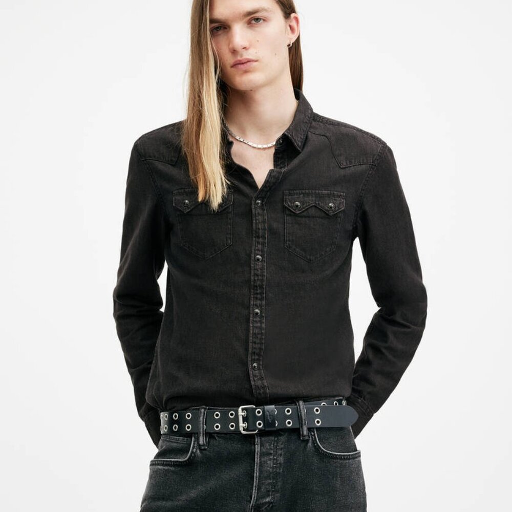 Allsaints Western Denim Leather Accent Snap Up Button Down Alexander Wang FWRD